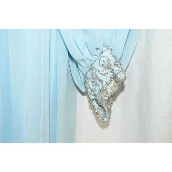 Jean Lutece 1960s Blue Chiffon Dress Heavy Beading - Picture 5 of 8